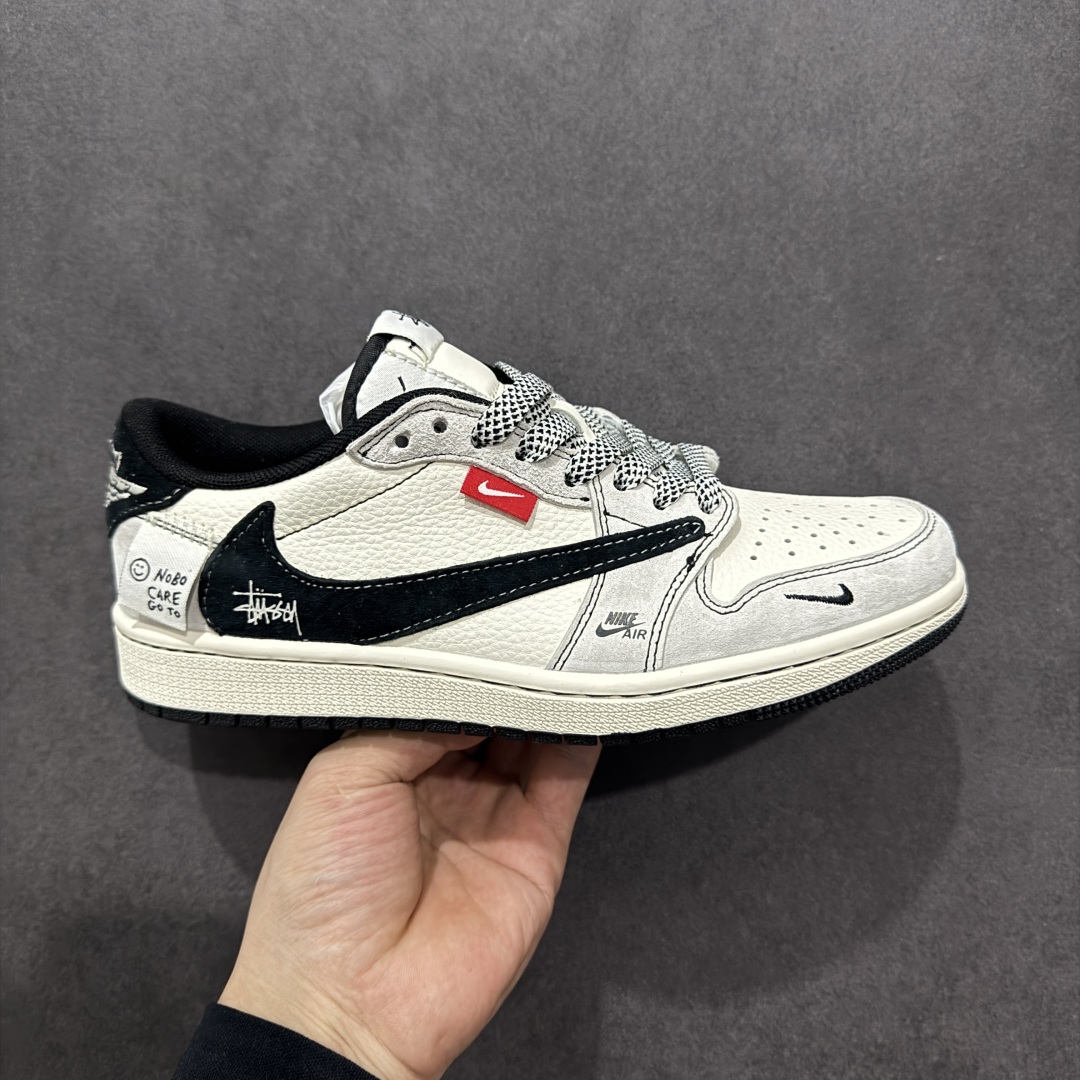 280  【定制版】Travis Scott x Fragment Design x Air Jordan 1 Low OG SP AJ1 乔1 斯图西联名 米黑织布 低帮文化休闲板鞋 YX5066-301