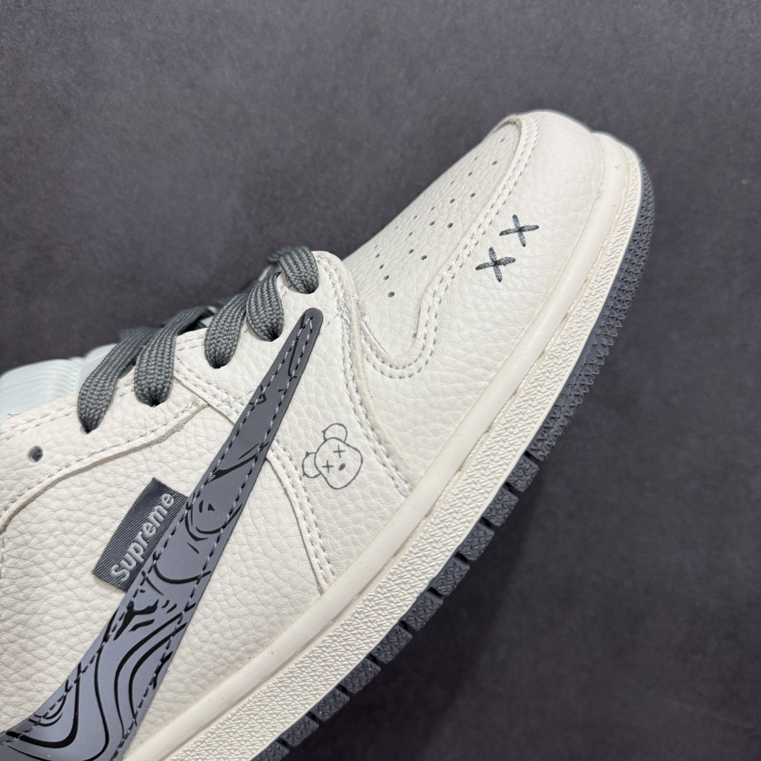 280  【定制版】Travis Scott x Fragment Design x Air Jordan 1 Low OG SP AJ1 乔1 北面联名 米灰波浪 低帮文化休闲板鞋 XS2024-013
