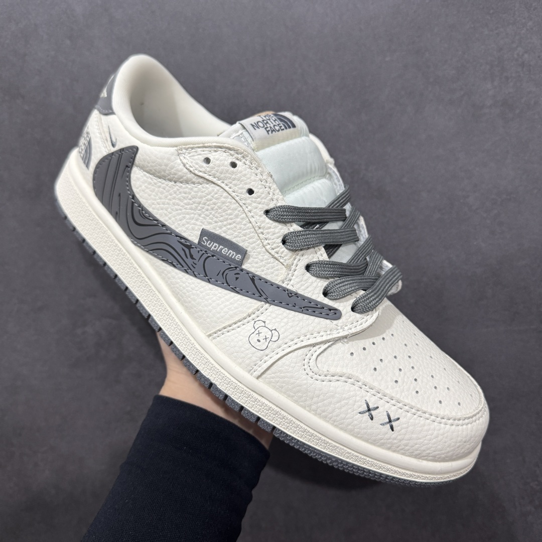 280  【定制版】Travis Scott x Fragment Design x Air Jordan 1 Low OG SP AJ1 乔1 北面联名 米灰波浪 低帮文化休闲板鞋 XS2024-013