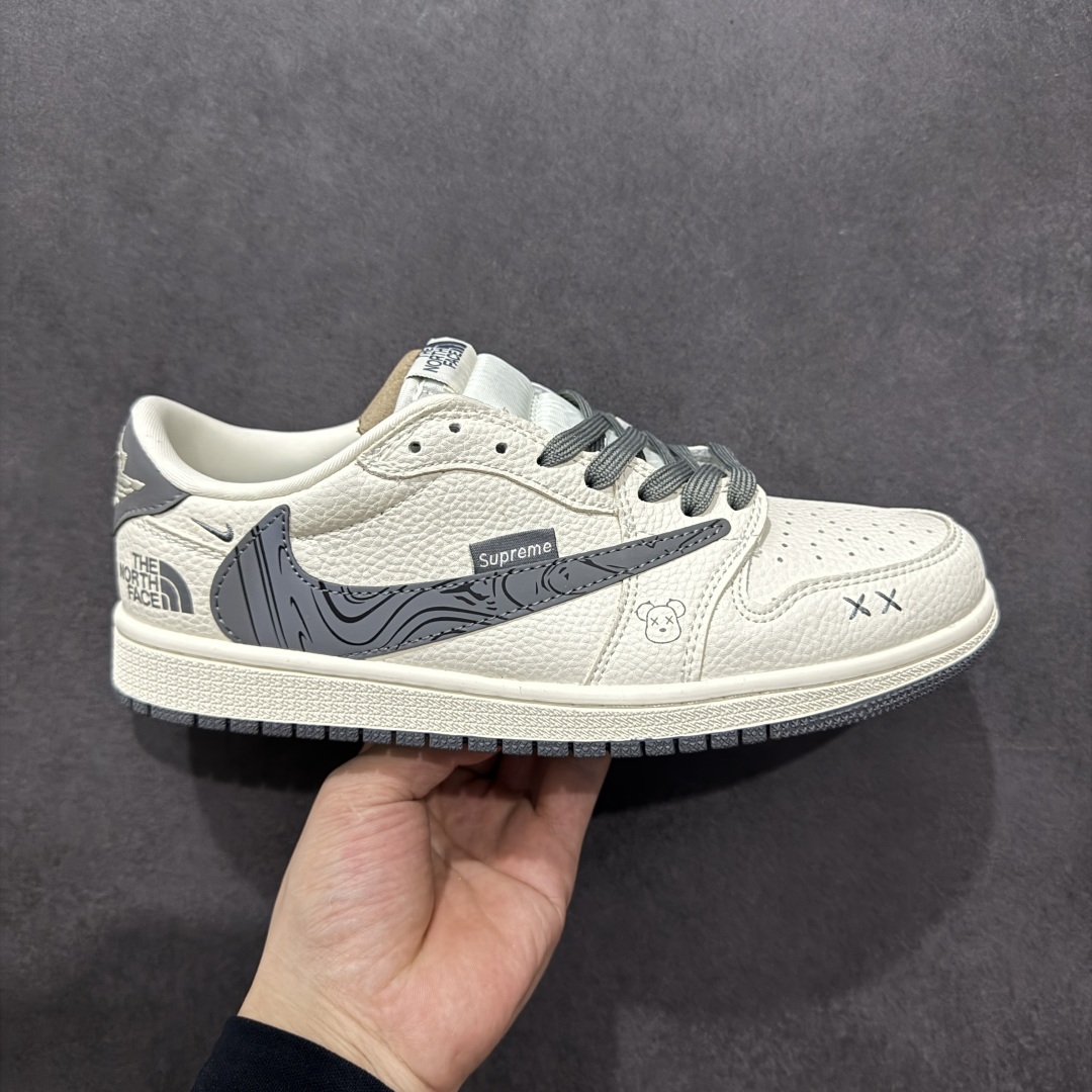 280  【定制版】Travis Scott x Fragment Design x Air Jordan 1 Low OG SP AJ1 乔1 北面联名 米灰波浪 低帮文化休闲板鞋 XS2024-013