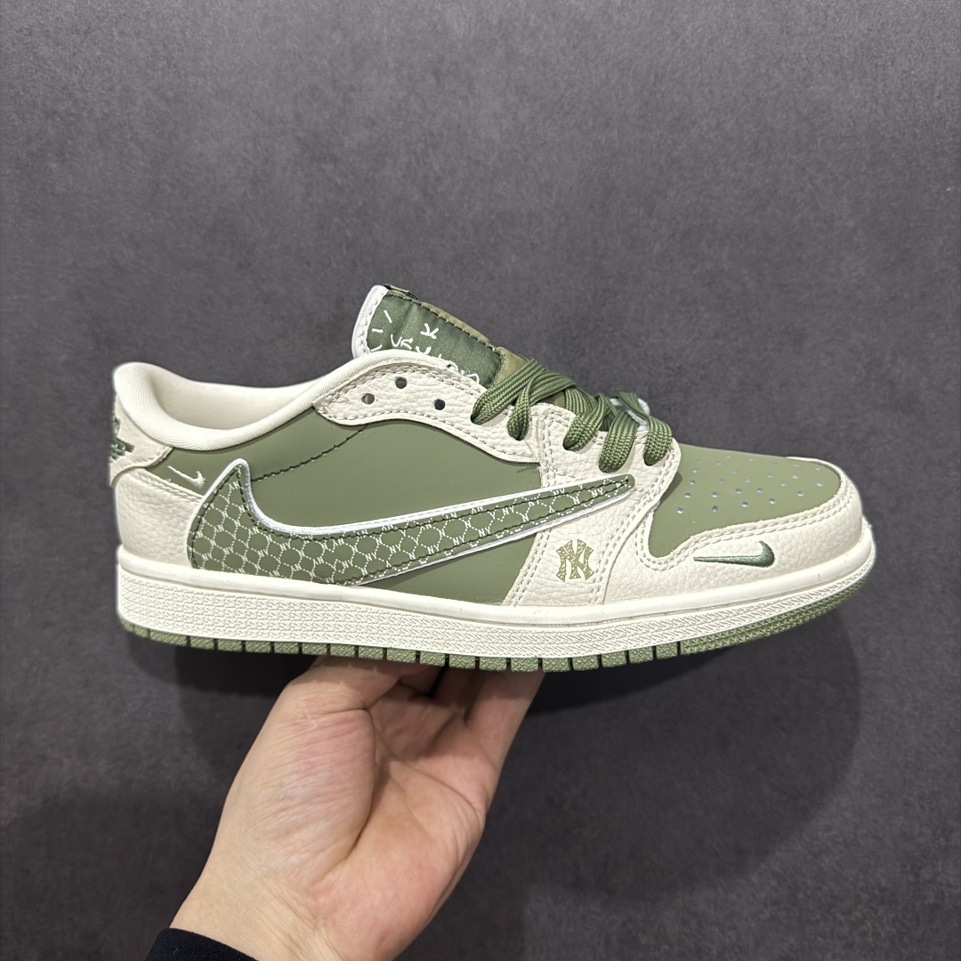 280  【定制版】Travis Scott x Fragment Design x Air Jordan 1 Low OG SP AJ1 乔1 MLB联名 米绿网纹勾 低帮文化休闲板鞋 XS2024-017