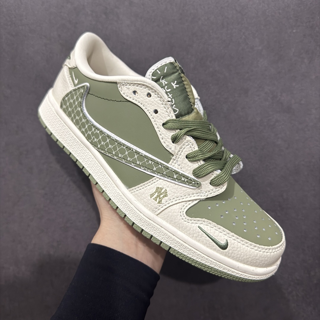 280  【定制版】Travis Scott x Fragment Design x Air Jordan 1 Low OG SP AJ1 乔1 MLB联名 米绿网纹勾 低帮文化休闲板鞋 XS2024-017