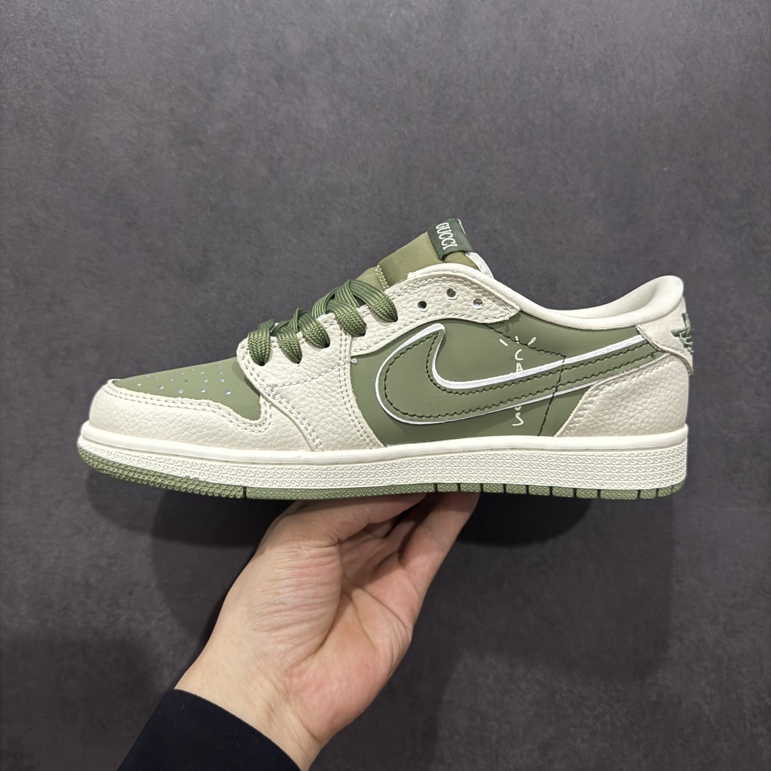 280  【定制版】Travis Scott x Fragment Design x Air Jordan 1 Low OG SP AJ1 乔1 MLB联名 米绿网纹勾 低帮文化休闲板鞋 XS2024-017