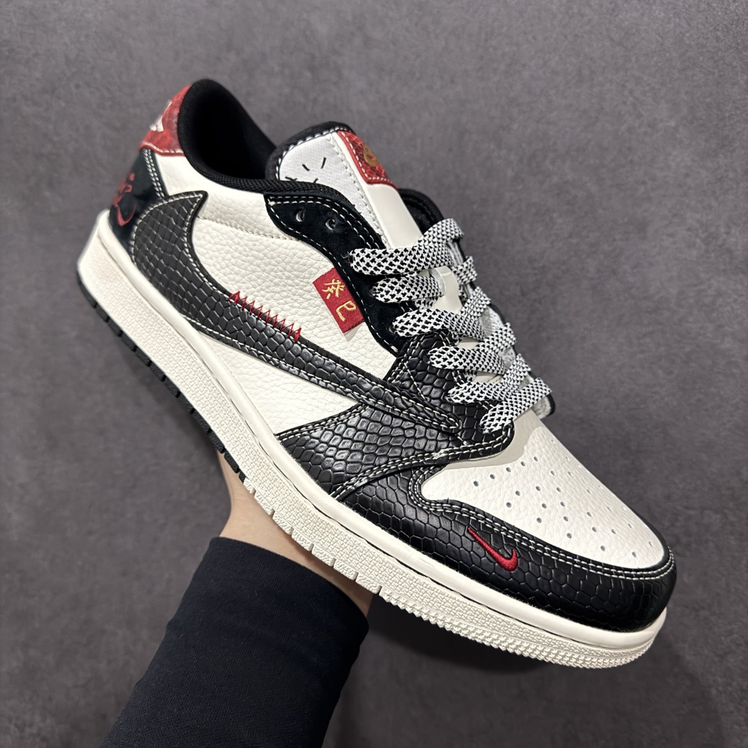 280  【定制版】Travis Scott x Fragment Design x Air Jordan 1 Low OG SP AJ1 乔1 蛇年限定 双拼黑蛇纹 低帮文化休闲板鞋 YX5066-306