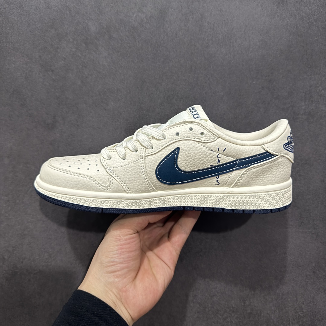【定制版】Travis Scott x Fragment Design x Air Jordan 1 Low OG SP AJ1 乔1 古驰联名 绿红条纹勾 低帮文化休闲板鞋 XS2024-027