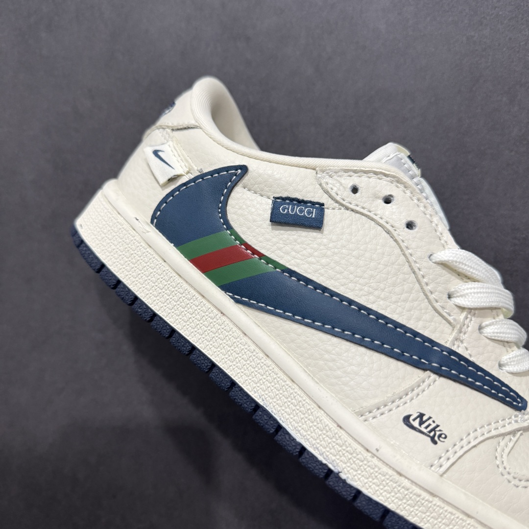 【定制版】Travis Scott x Fragment Design x Air Jordan 1 Low OG SP AJ1 乔1 古驰联名 绿红条纹勾 低帮文化休闲板鞋 XS2024-027