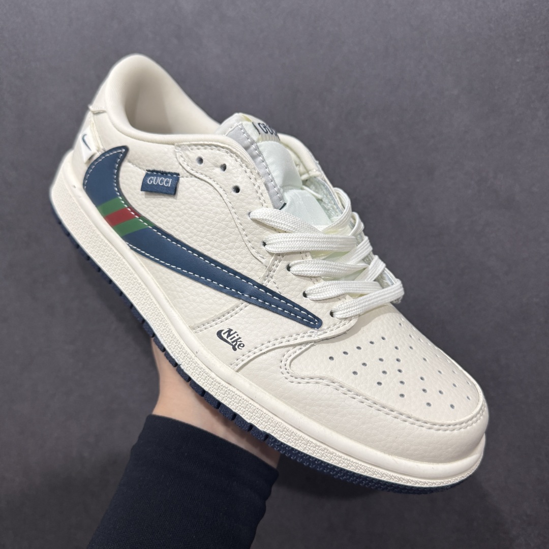 【定制版】Travis Scott x Fragment Design x Air Jordan 1 Low OG SP AJ1 乔1 古驰联名 绿红条纹勾 低帮文化休闲板鞋 XS2024-027