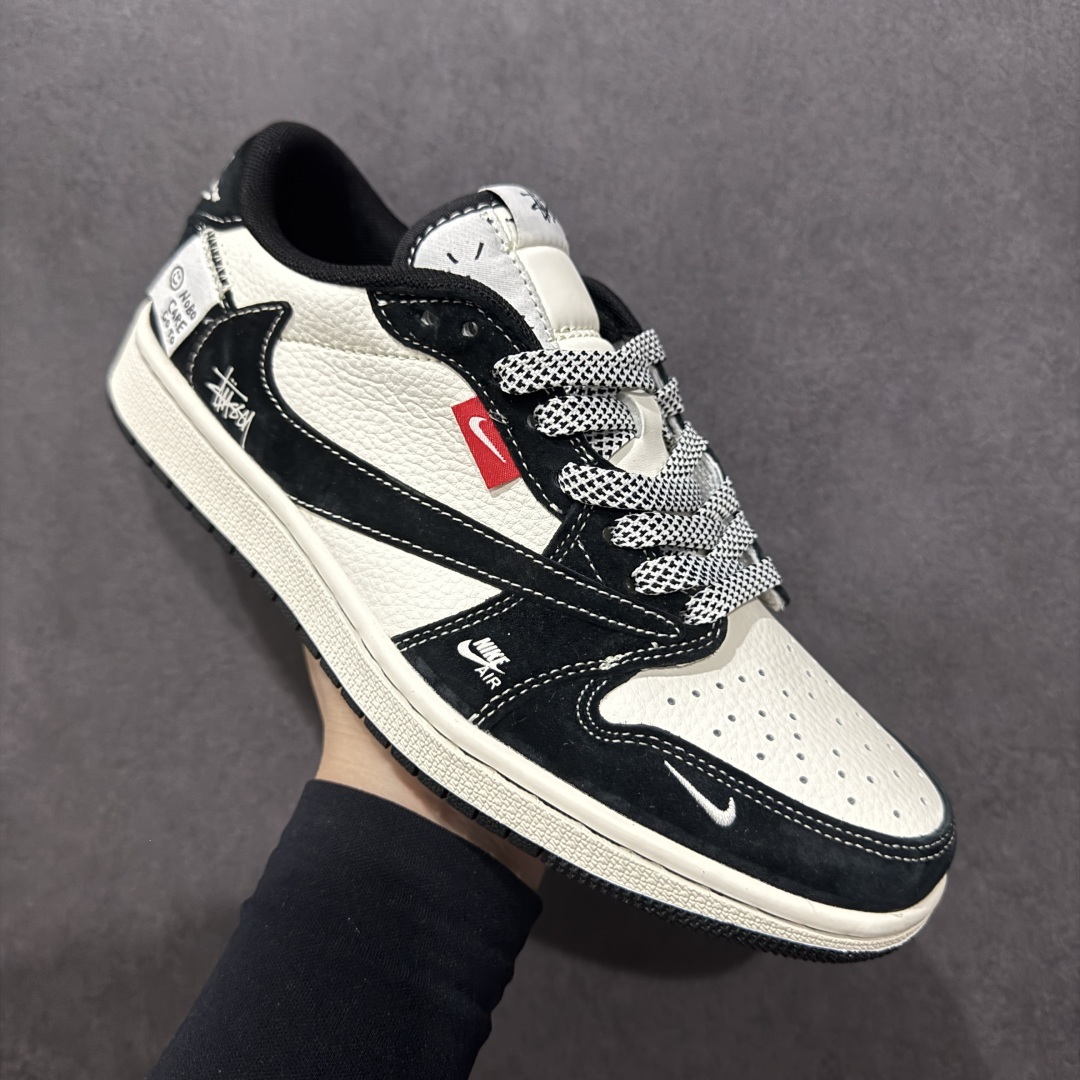 280  【定制版】Travis Scott x Fragment Design x Air Jordan 1 Low OG SP AJ1 乔1 斯图西联名 黑白织布 低帮文化休闲板鞋 YX5066-299
