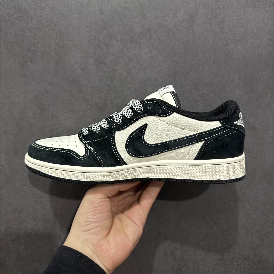 280  【定制版】Travis Scott x Fragment Design x Air Jordan 1 Low OG SP AJ1 乔1 斯图西联名 黑白织布 低帮文化休闲板鞋 YX5066-299