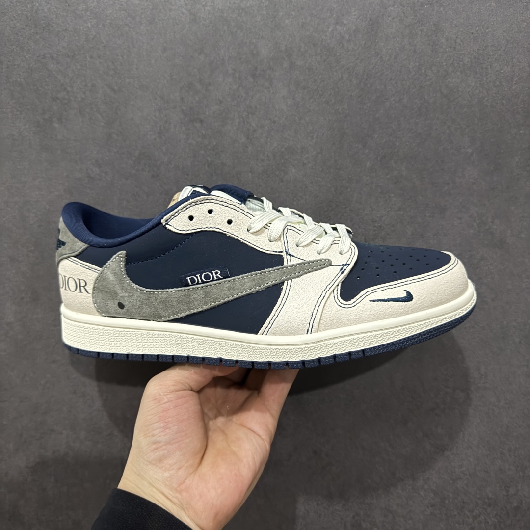 280  【定制版】Travis Scott x Fragment Design x Air Jordan 1 Low OG SP AJ1 乔1 迪奥联名 典雅黑灰 低帮文化休闲板鞋 XS2024-012