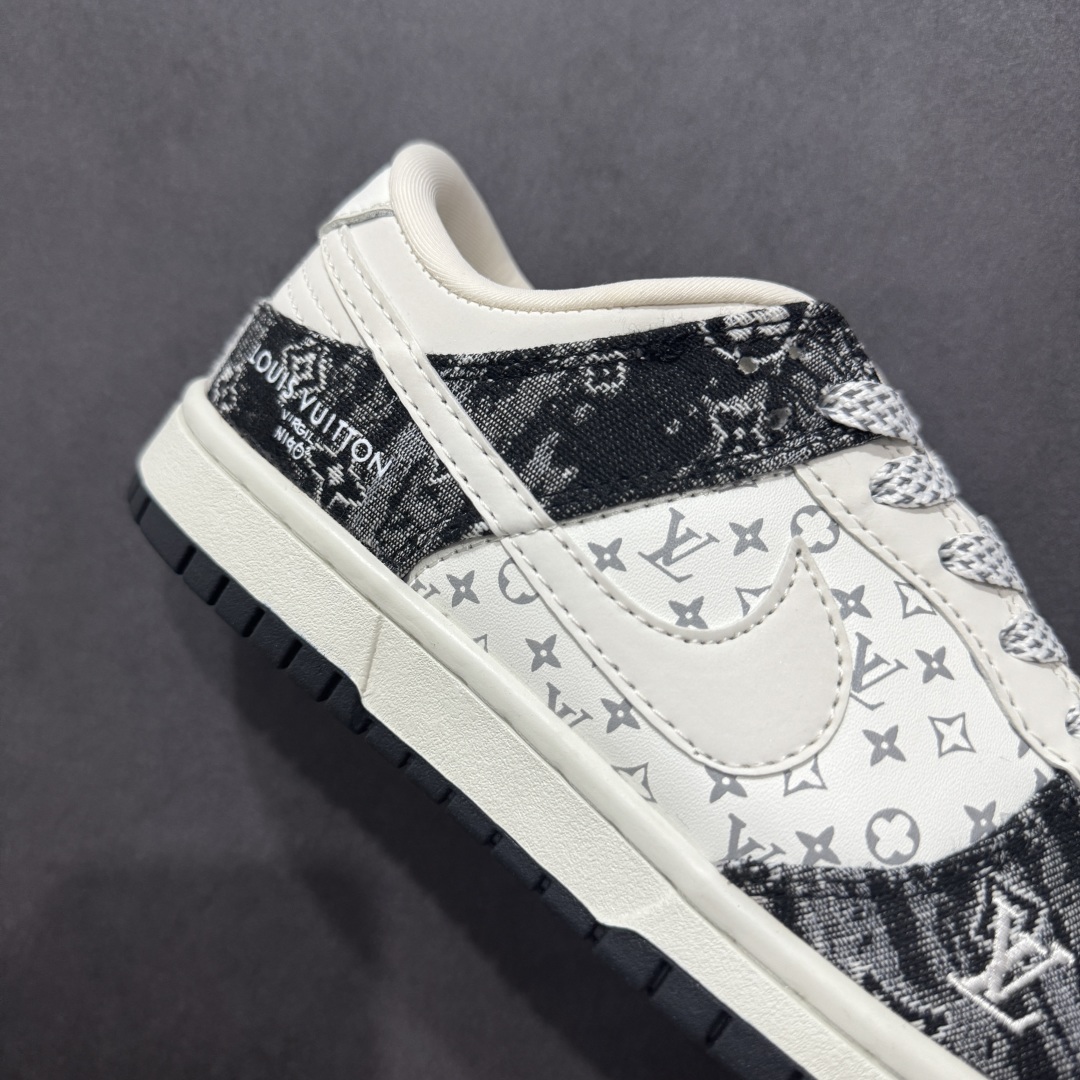 图片[6]-【定制版】NIKE SB Dunk Low x Louis Vuitton 白黑 公司级出品 极力推荐 原装头层材料 独家版型蒸餾加工 帶來的是更好的视觉和脚感体验 大厂纯原品质出货 清洁度 电绣工艺 皮料切割干净无任何毛边 细节完美 货号：QF1568 141 尺码： 36 36.5 37.5 38 38.5 39 40 40.5 41 42 42.5 43 44 44.5 45-选品中心