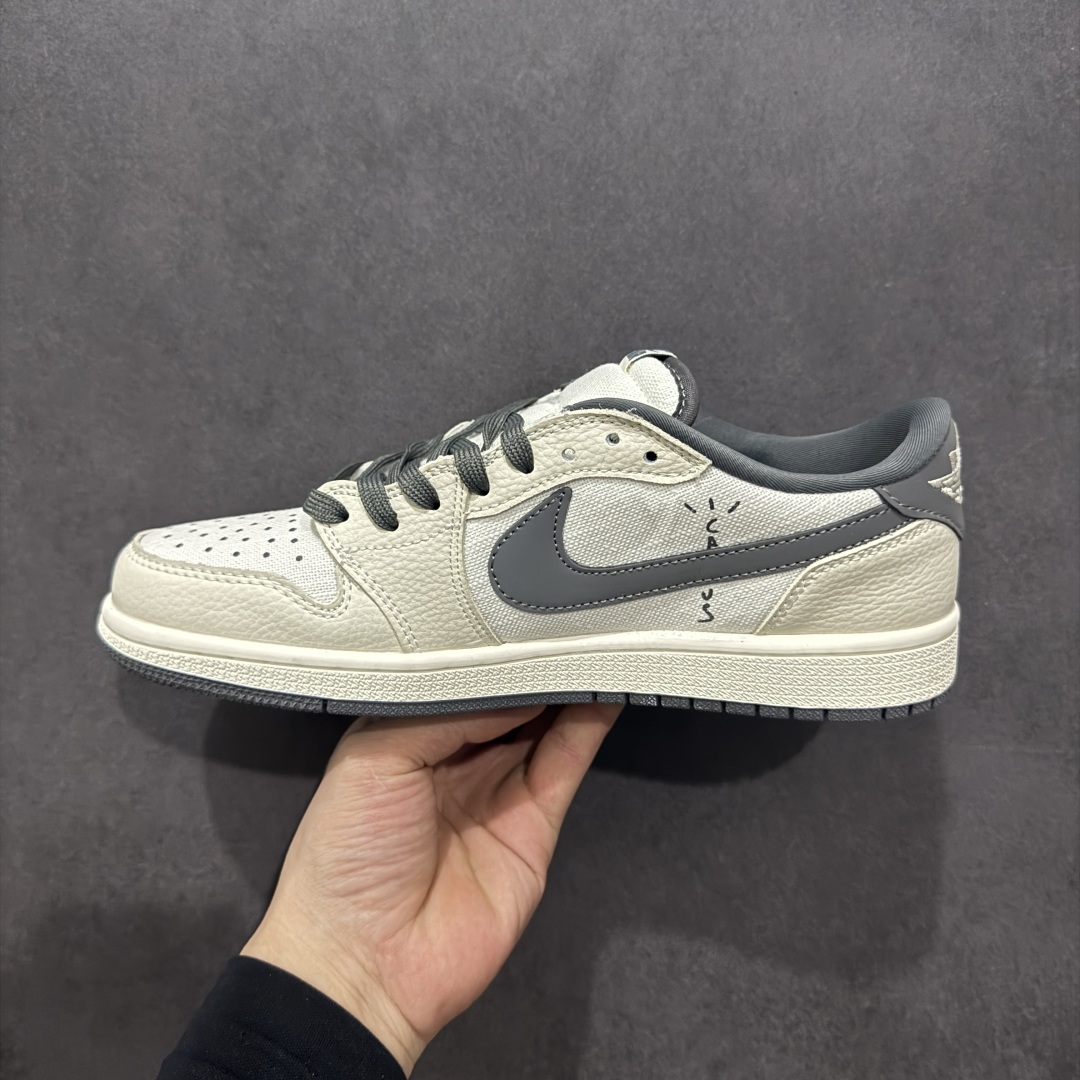 280  【定制版】Travis Scott x Fragment Design x Air Jordan 1 Low OG SP AJ1 乔1 暴力熊联名 米灰亚麻 低帮文化休闲板鞋  XS2024-005
