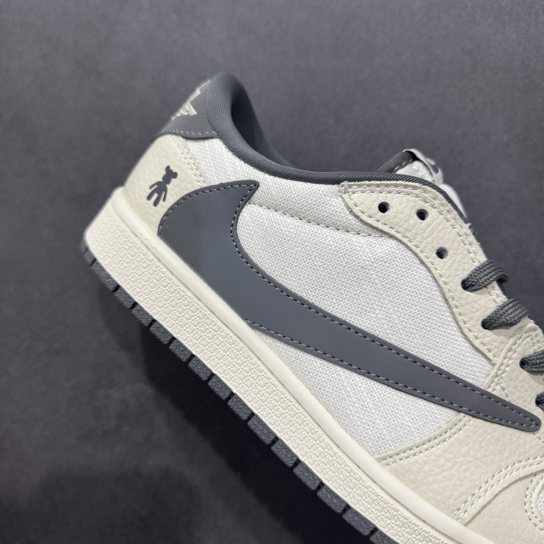 280  【定制版】Travis Scott x Fragment Design x Air Jordan 1 Low OG SP AJ1 乔1 暴力熊联名 米灰亚麻 低帮文化休闲板鞋  XS2024-005