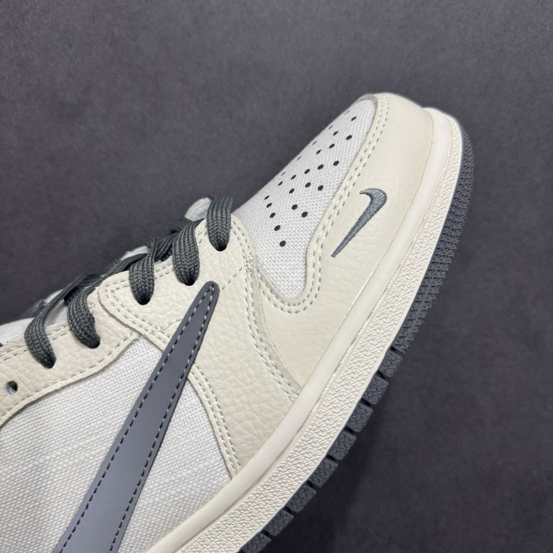 280  【定制版】Travis Scott x Fragment Design x Air Jordan 1 Low OG SP AJ1 乔1 暴力熊联名 米灰亚麻 低帮文化休闲板鞋  XS2024-005