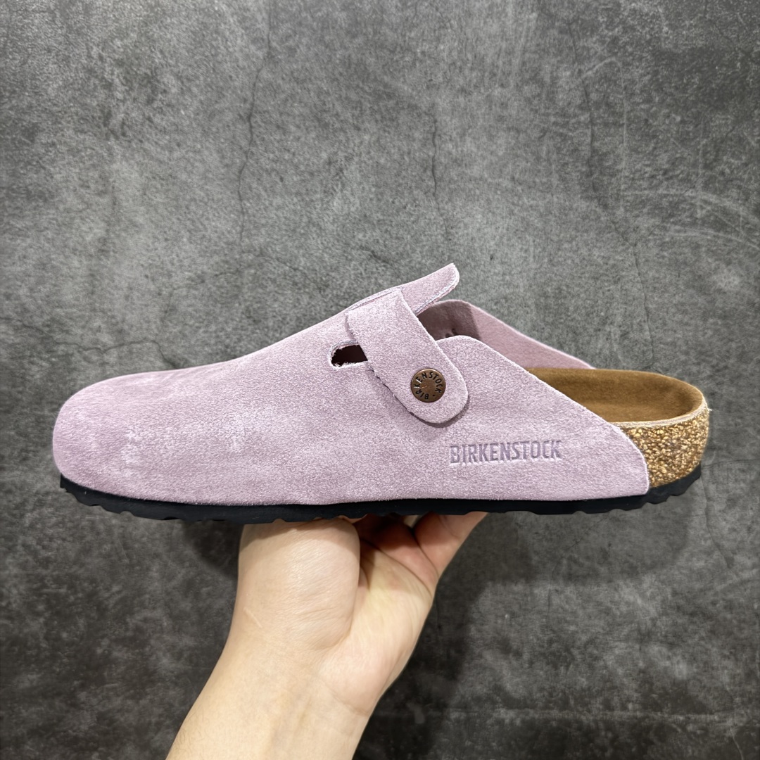 200  【DC纯原】Birkenstock Boston VL 勃肯绒面金属针扣软木底包头拖鞋 香芋紫