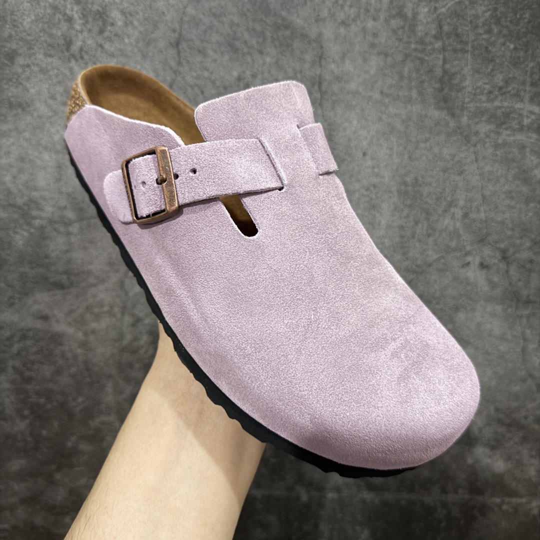 200  【DC纯原】Birkenstock Boston VL 勃肯绒面金属针扣软木底包头拖鞋 香芋紫