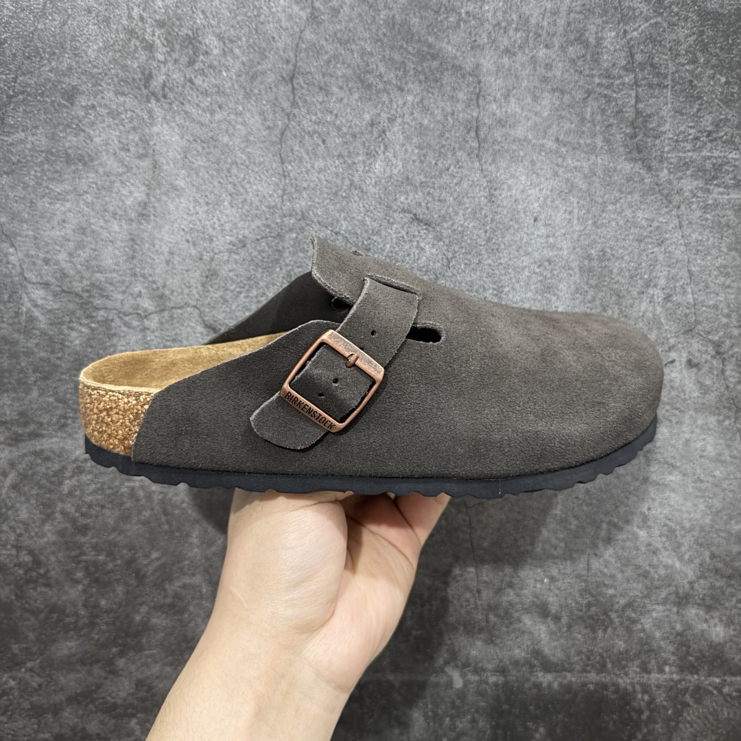 200  【DC纯原】Birkenstock Boston VL 勃肯绒面金属针扣软木底包头拖鞋 摩卡棕 牛皮绒面革质地柔软