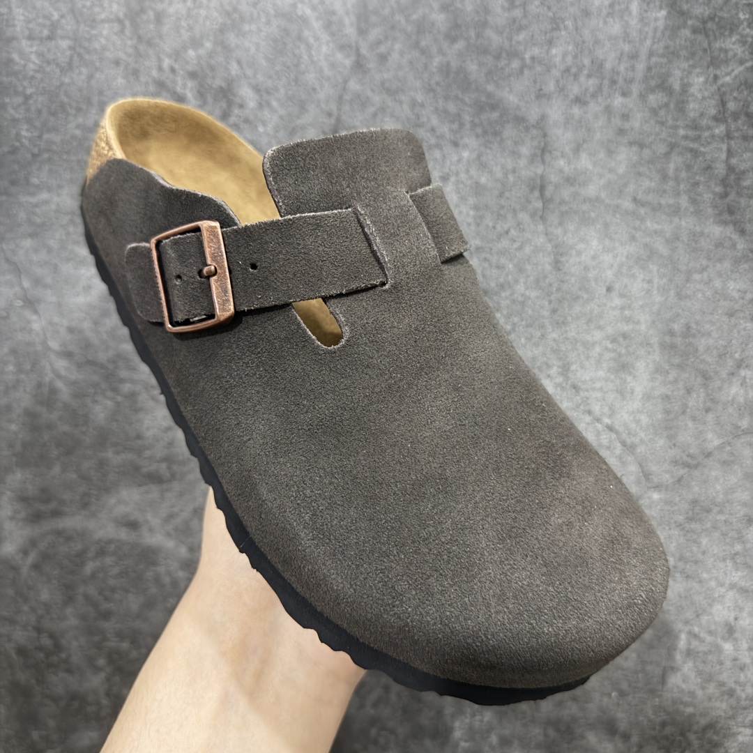 200  【DC纯原】Birkenstock Boston VL 勃肯绒面金属针扣软木底包头拖鞋 摩卡棕 牛皮绒面革质地柔软