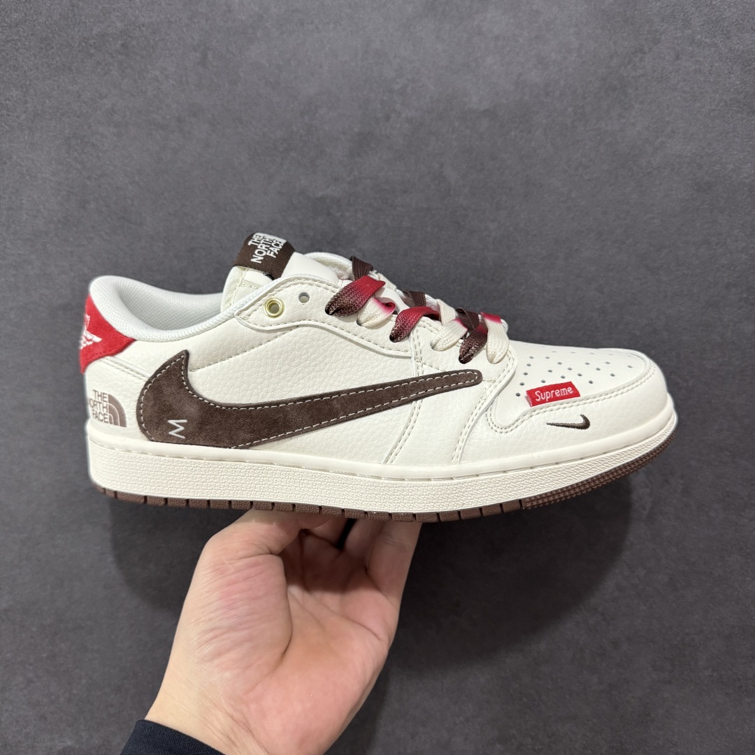 280  【定制版】Travis Scott x Fragment Design x Air Jordan 1 Low OG SP AJ1 乔1 北面联名 米棕小红标 低帮文化休闲板鞋 FC1688-213
