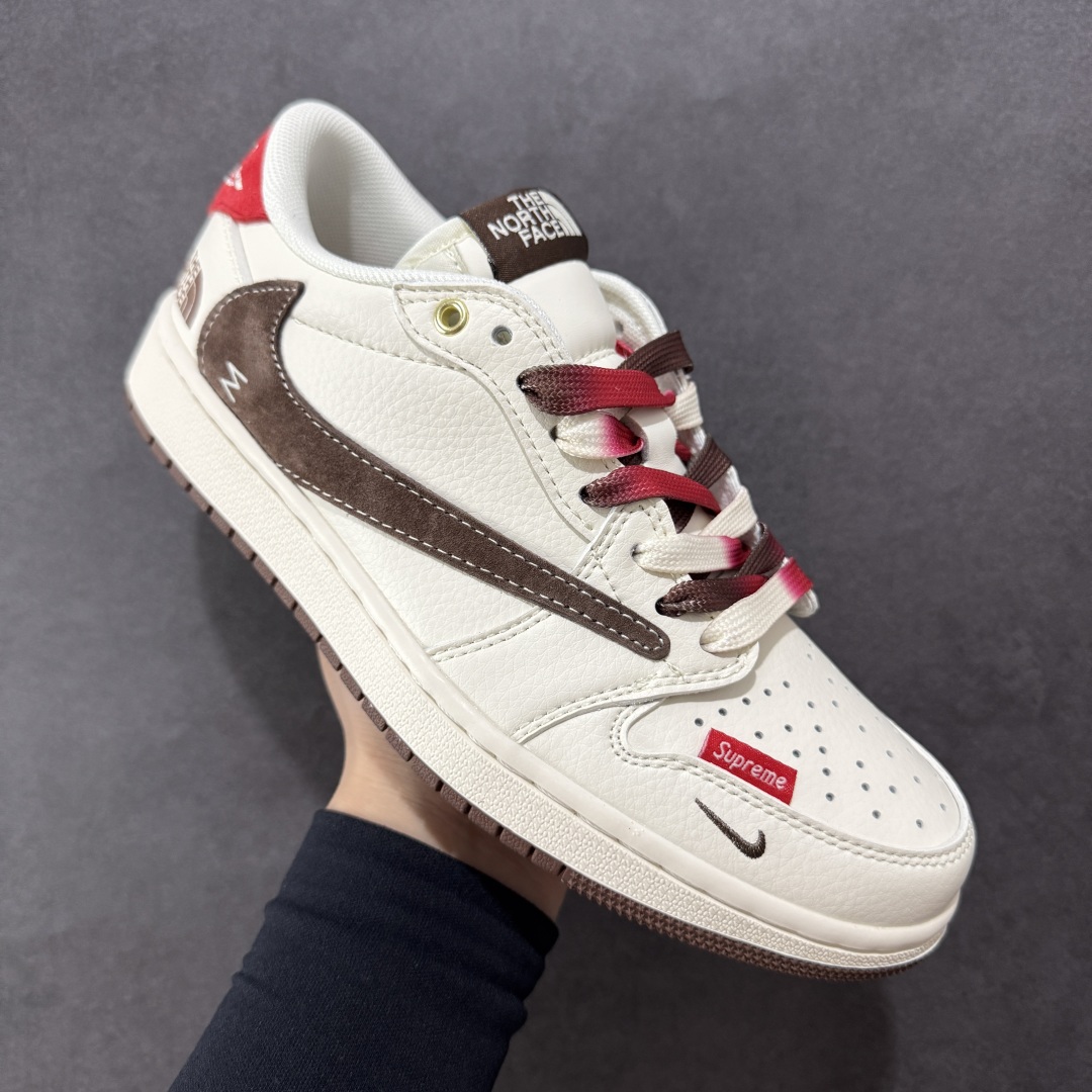 280  【定制版】Travis Scott x Fragment Design x Air Jordan 1 Low OG SP AJ1 乔1 北面联名 米棕小红标 低帮文化休闲板鞋 FC1688-213
