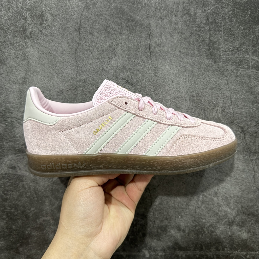 200 纯原CS版Adidas Originals Gazelle Indoor 防滑低帮T头德训鞋 GZ复古系列 白粉 JI2716