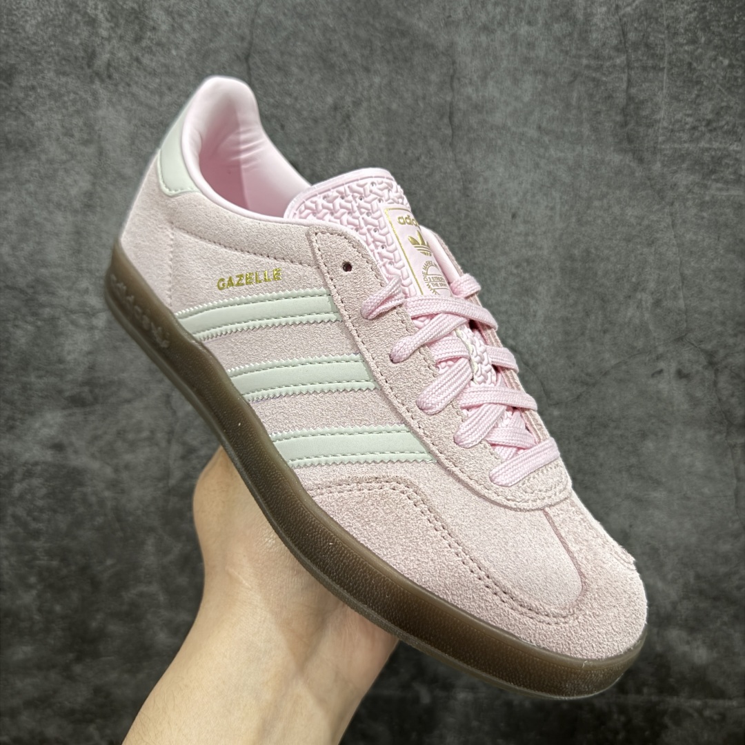 200 纯原CS版Adidas Originals Gazelle Indoor 防滑低帮T头德训鞋 GZ复古系列 白粉 JI2716
