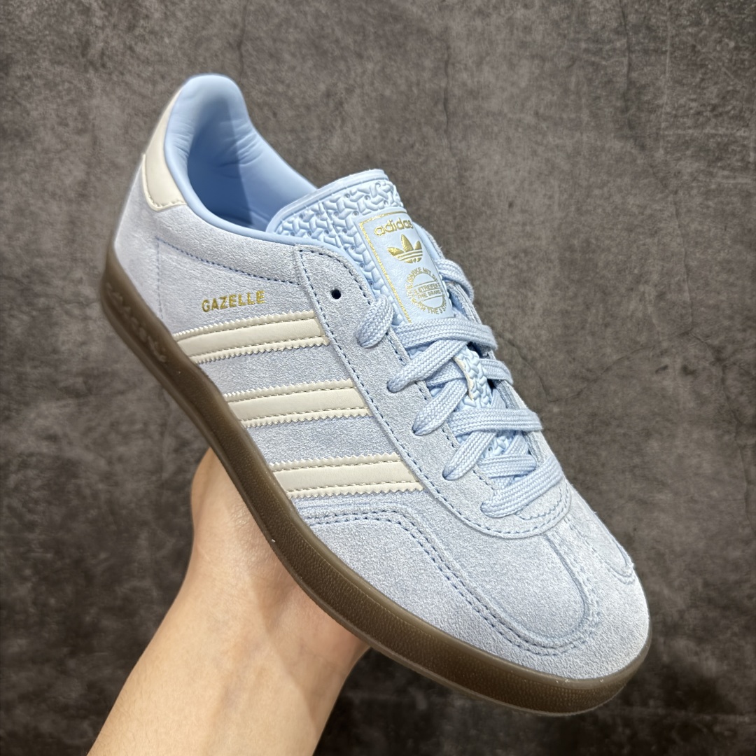 纯原CS版Adidas Originals Gazelle Indoor 防滑低帮T头德训鞋 GZ复古系列 白蓝 JI2717