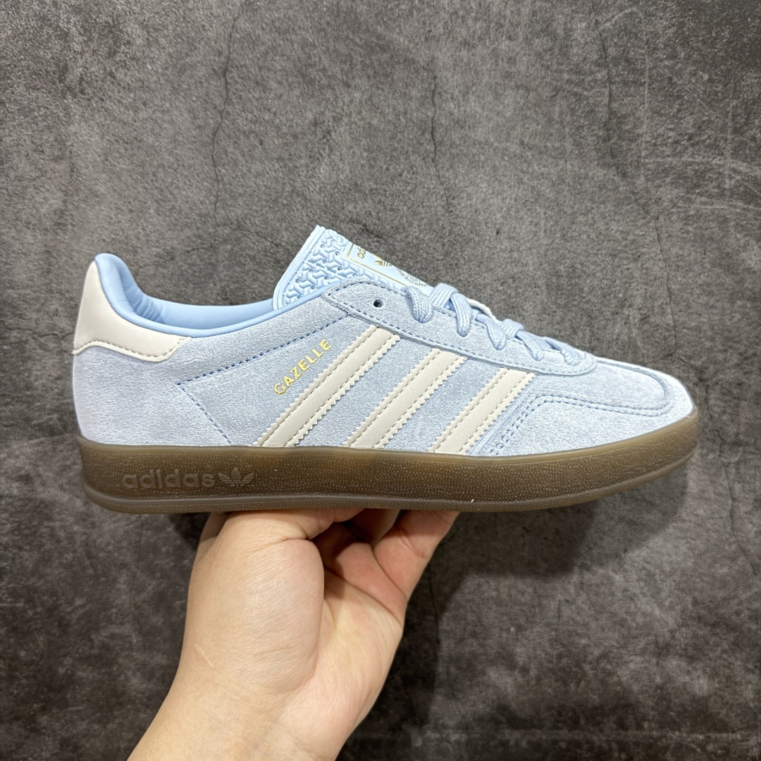 纯原CS版Adidas Originals Gazelle Indoor 防滑低帮T头德训鞋 GZ复古系列 白蓝 JI2717