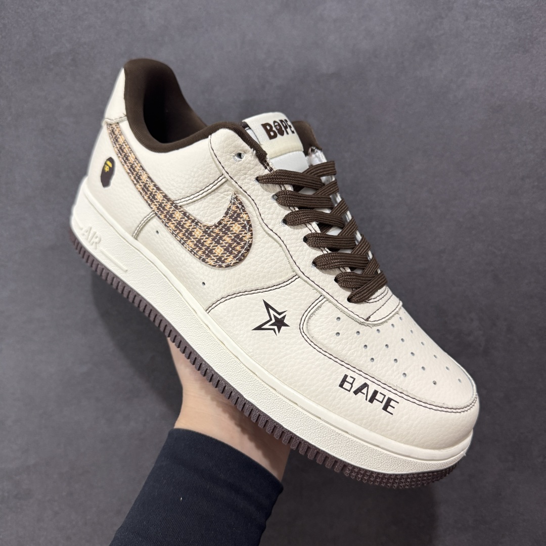 260 定制版海外限量发售！NIke Air Force 1 '07 Low “Bape联名——米棕花格”空军一号 低帮 运动鞋 DF0188-052