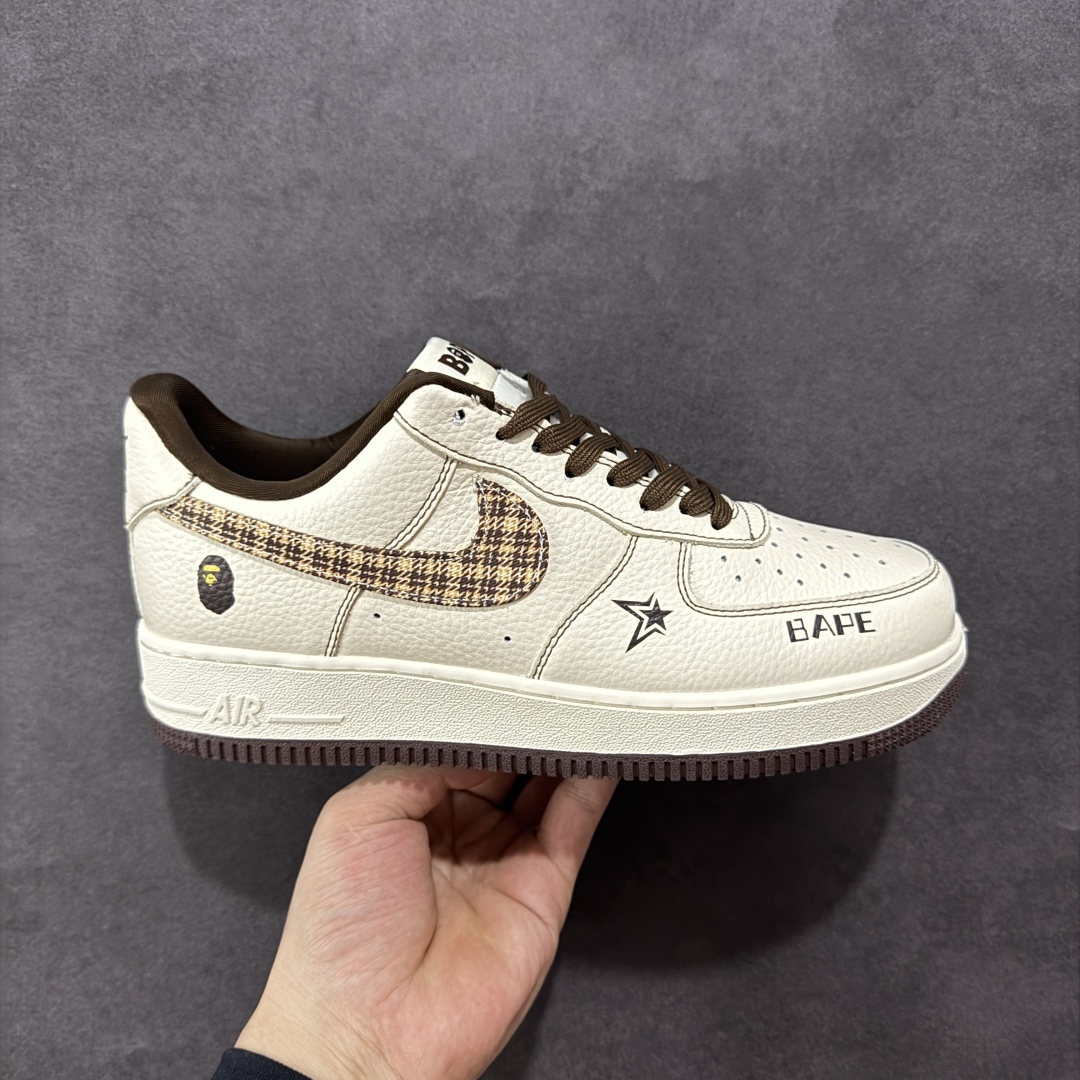260 定制版海外限量发售！NIke Air Force 1 '07 Low “Bape联名——米棕花格”空军一号 低帮 运动鞋 DF0188-052