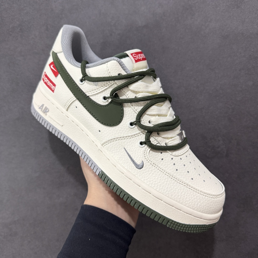定制版海外限量发售！NIke Air Force 1 '07 Low “Supreme联名——双拼灰绿抽绳”空军一号 低帮 运动鞋 DM6868-070