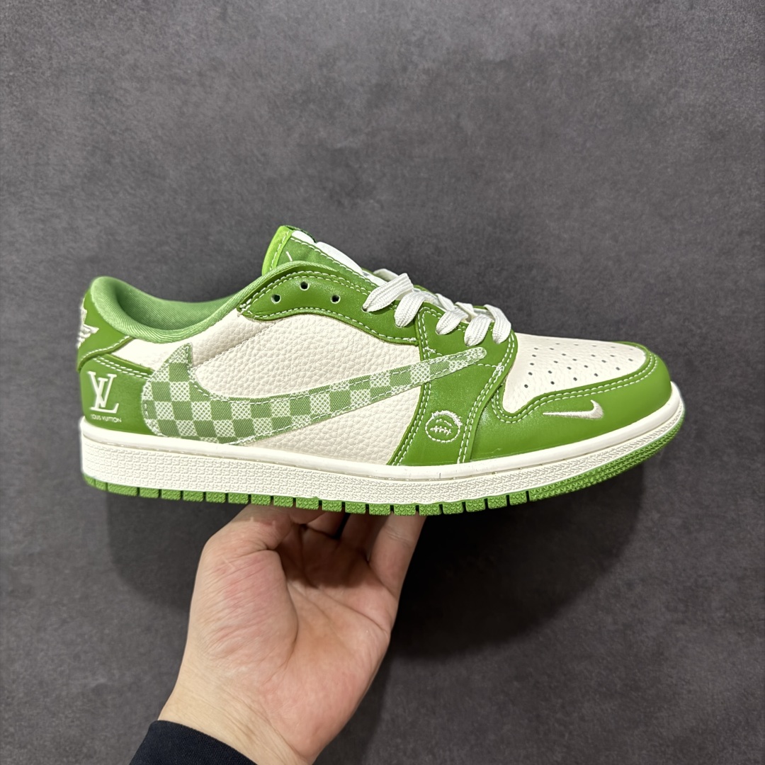 280 定制版Travis Scott x Fragment Design x Air Jordan 1 Low SP AJ1 LV联名 春绿方格 低帮文化休闲板鞋 XS2024-058