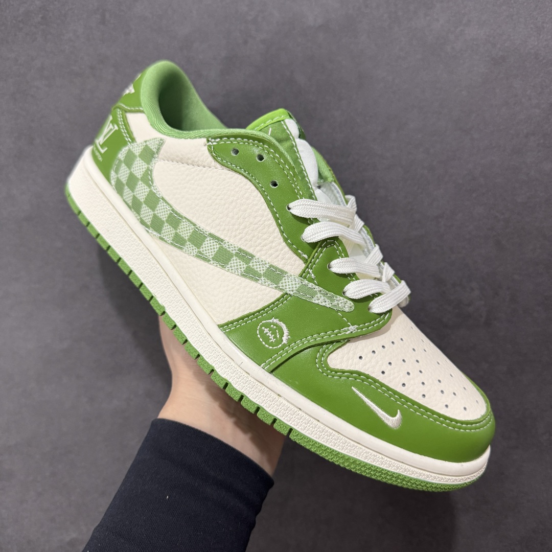 280 定制版Travis Scott x Fragment Design x Air Jordan 1 Low SP AJ1 LV联名 春绿方格 低帮文化休闲板鞋 XS2024-058