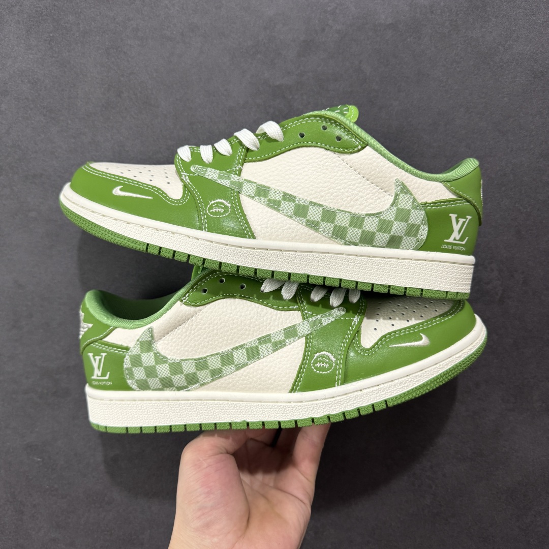 280 定制版Travis Scott x Fragment Design x Air Jordan 1 Low SP AJ1 LV联名 春绿方格 低帮文化休闲板鞋 XS2024-058