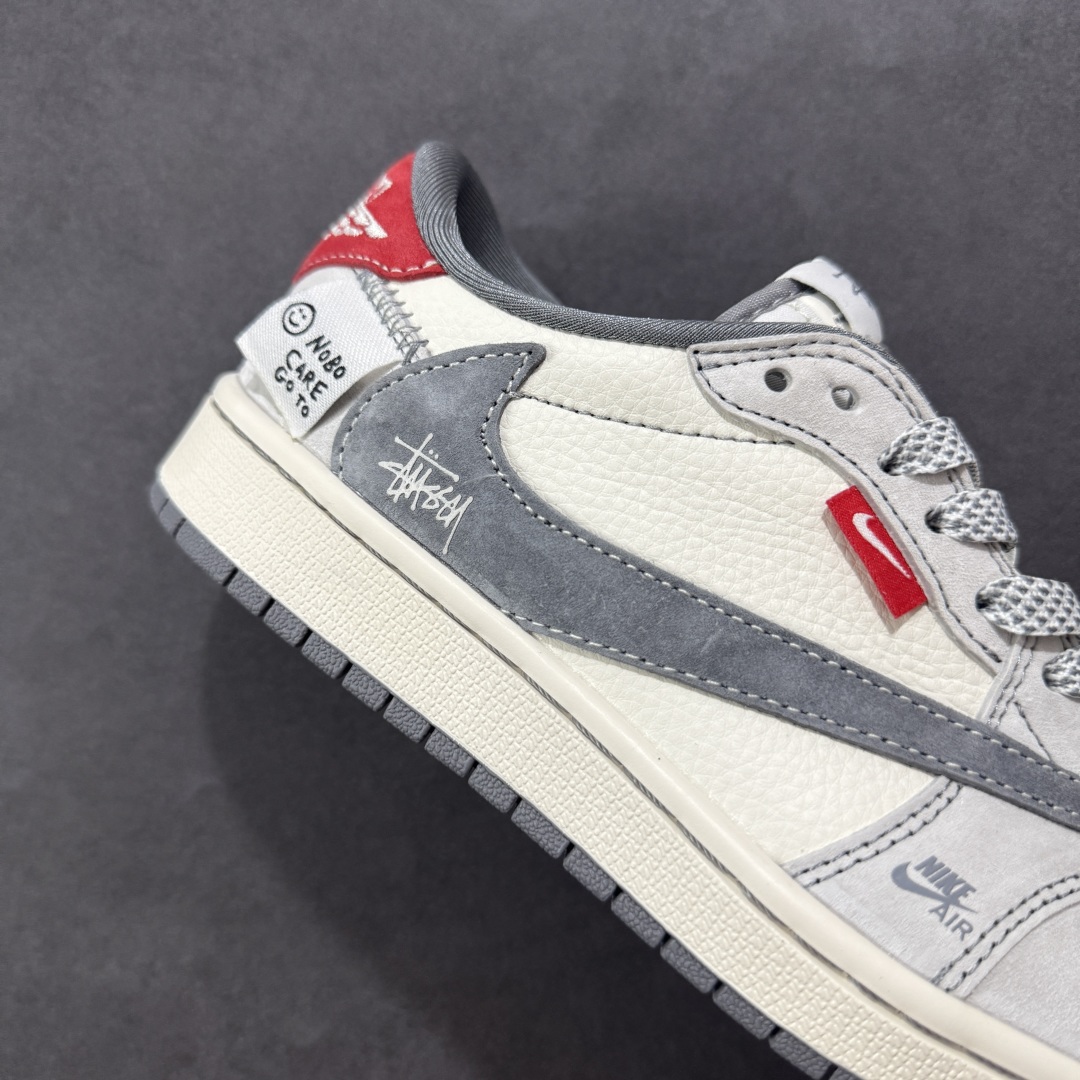 280 定制版Travis Scott x Fragment Design x Air Jordan 1 Low SP AJ1 乔1 斯图西联名 灰红织布 低帮文化休闲板鞋 YX5066-300