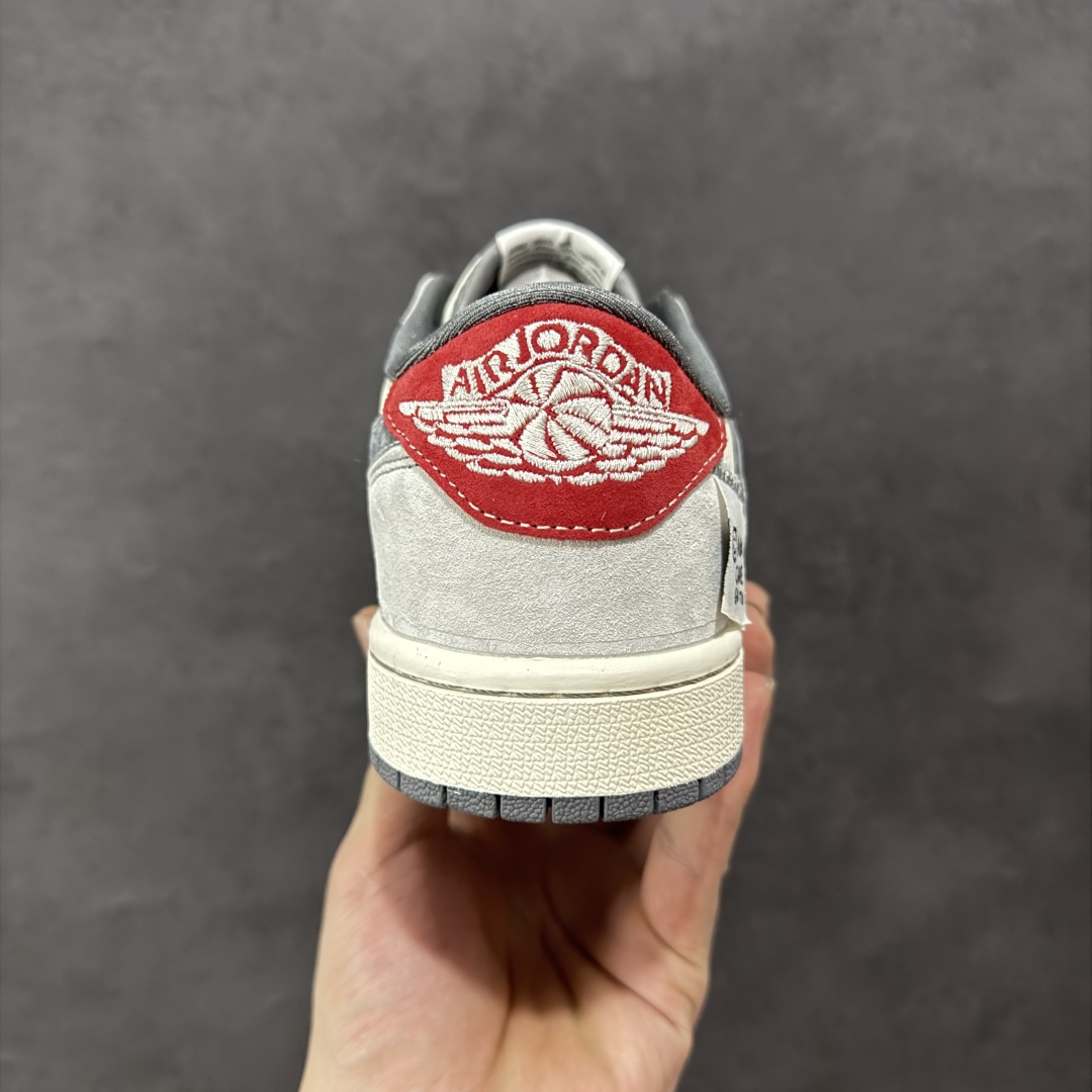 280 定制版Travis Scott x Fragment Design x Air Jordan 1 Low SP AJ1 乔1 斯图西联名 灰红织布 低帮文化休闲板鞋 YX5066-300