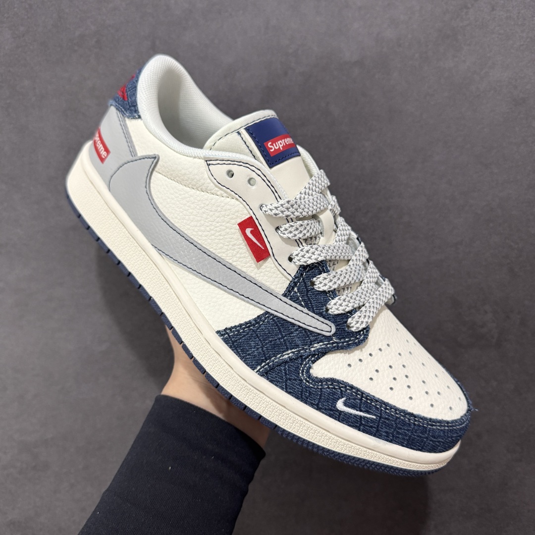 280 定制版Travis Scott x Fragment Design x Air Jordan 1 Low SP AJ1 乔1 Supreme联名 灰蓝牛仔 低帮文化休闲板鞋 JJ2508-565
