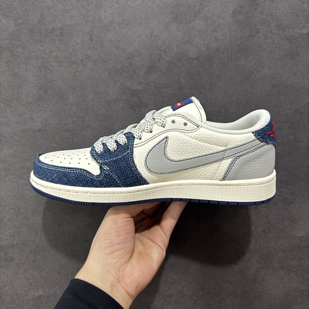 280 定制版Travis Scott x Fragment Design x Air Jordan 1 Low SP AJ1 乔1 Supreme联名 灰蓝牛仔 低帮文化休闲板鞋 JJ2508-565