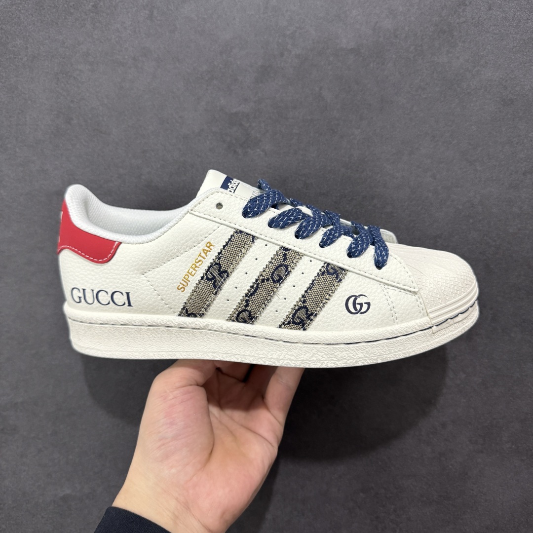  
【定制版】AD Originals Superstar x GUCCI 白红
采用全新头层拼接皮革材