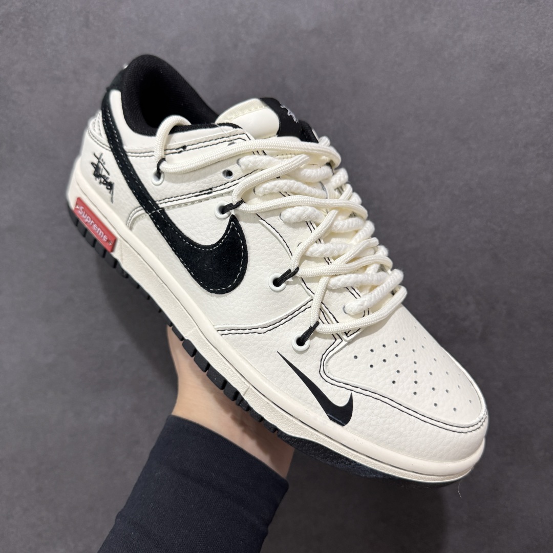 定制版Nike SB Dunk Low 斯图西 x Sup系列 绑带米白黑勾 周年高端定制 低帮休闲板鞋 YX5066-277