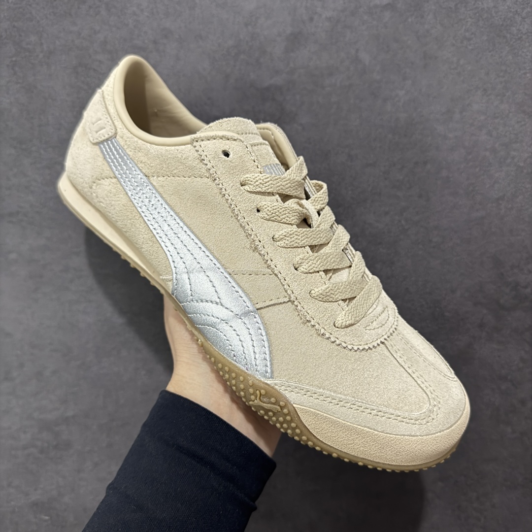 160 Puma Palermo 防滑耐磨低帮德训板鞋 孔眼底座和脚趾凸起由绒面革材料制成 402980-02