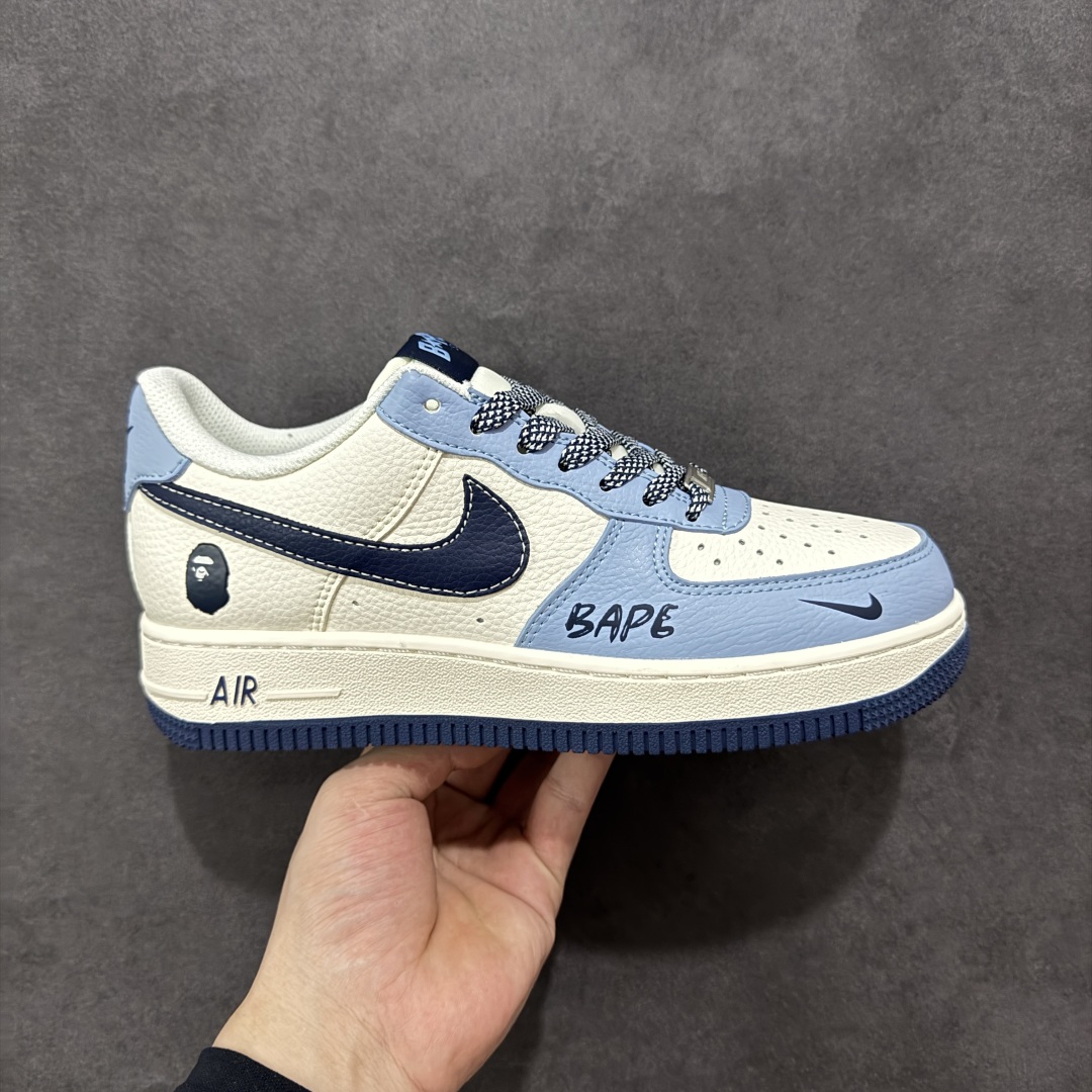  
【定制版】Nike Air Force 1'07 Low Bape联名 米浅深蓝勾 空军一号低帮休闲