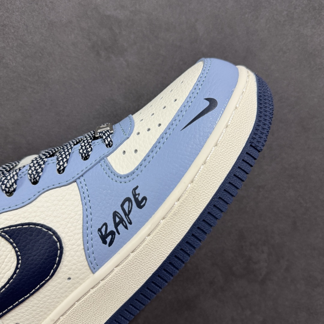  
【定制版】Nike Air Force 1'07 Low Bape联名 米浅深蓝勾 空军一号低帮休闲