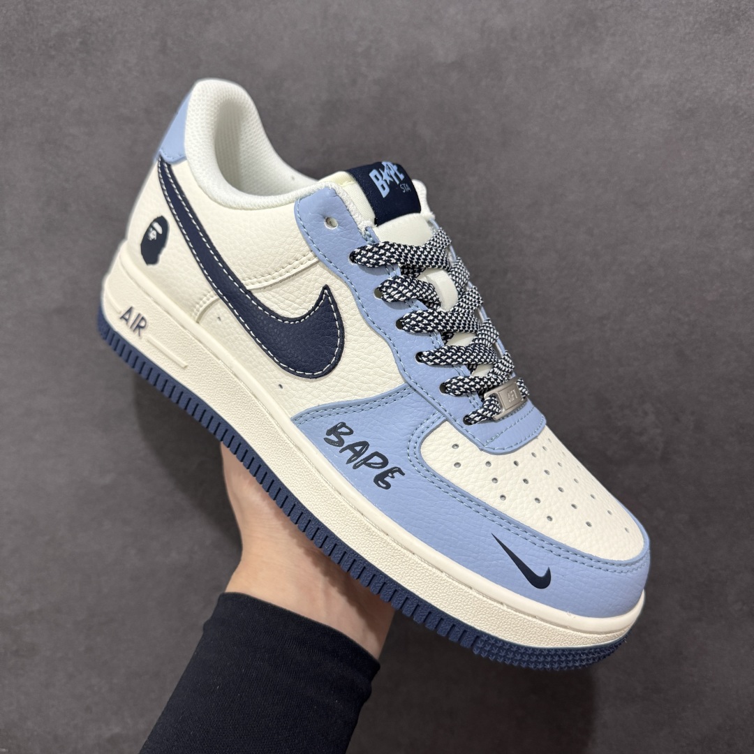  
【定制版】Nike Air Force 1'07 Low Bape联名 米浅深蓝勾 空军一号低帮休闲