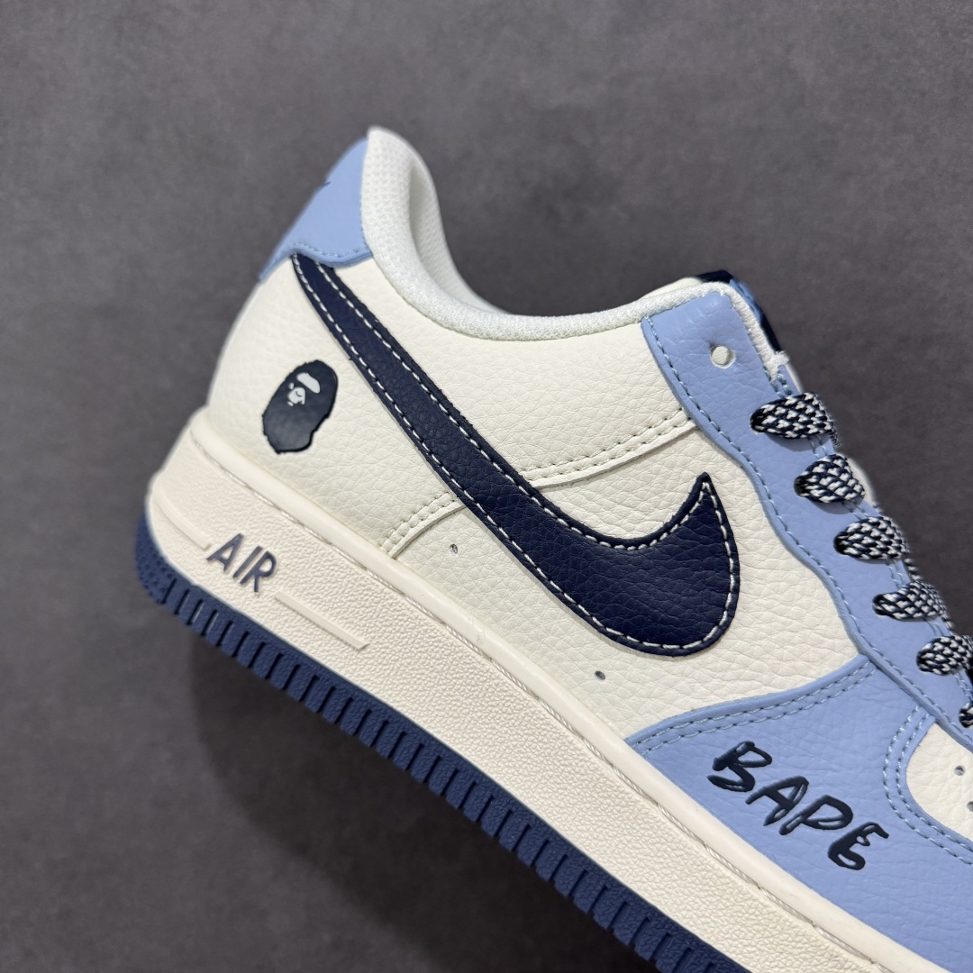  
【定制版】Nike Air Force 1'07 Low Bape联名 米浅深蓝勾 空军一号低帮休闲