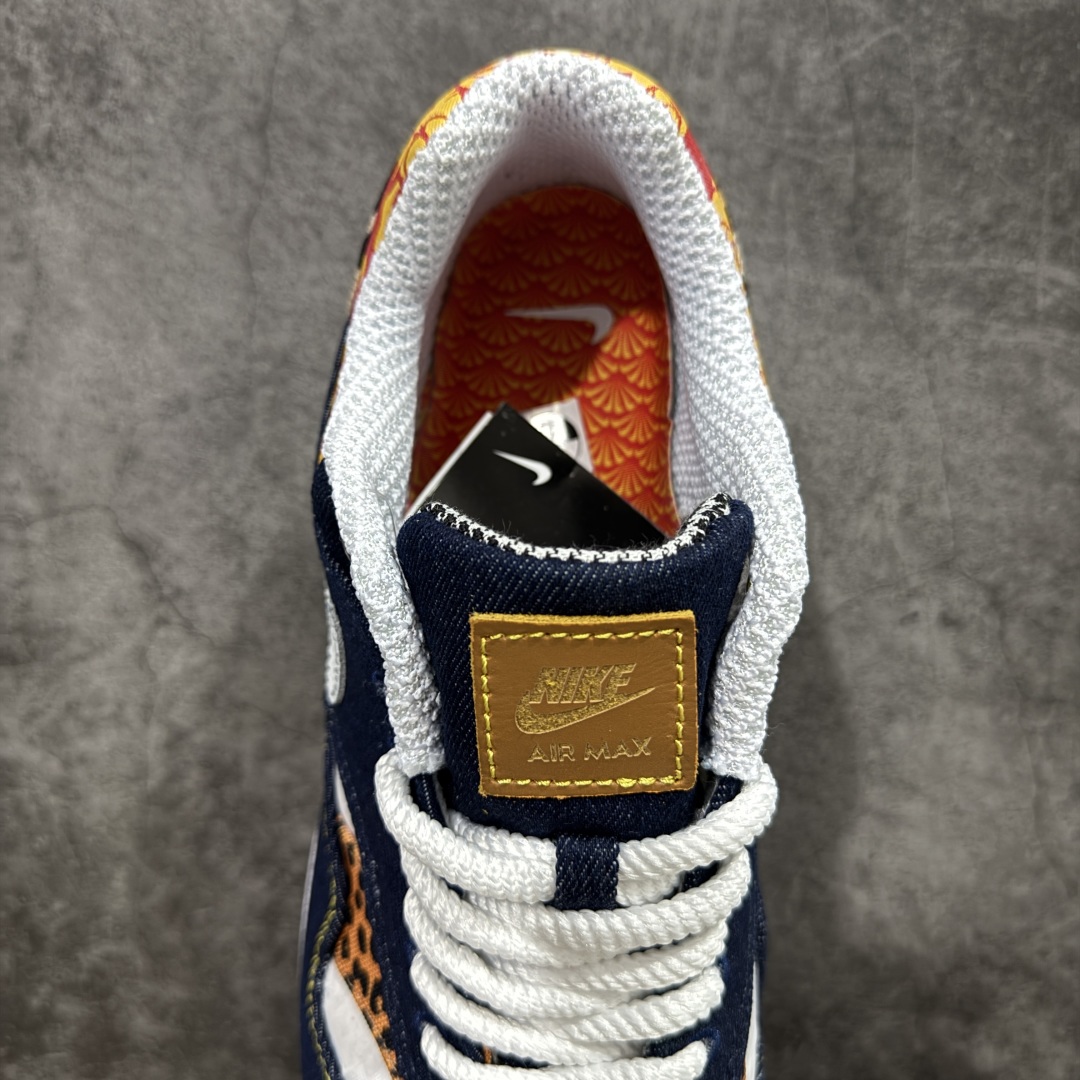 Nike Air Max 1 Premium ”Denim Leopard” 网布织物皮革 舒适日常 减震防滑 低帮 生活休闲鞋 男款 白蓝 FJ4452-432