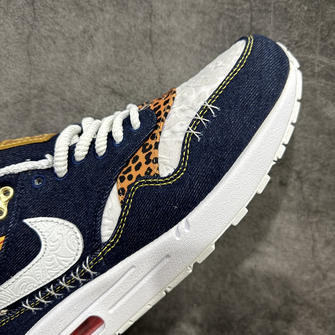 Nike Air Max 1 Premium ”Denim Leopard” 网布织物皮革 舒适日常 减震防滑 低帮 生活休闲鞋 男款 白蓝 FJ4452-432