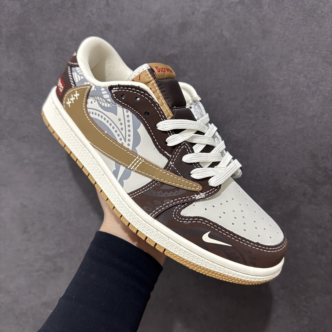 定制版Travis Scott x Fragment Design x Air Jordan 1 Low SP AJ1 Supreme联名 棕色涂鸦 低帮文化休闲板鞋 XS2024-055