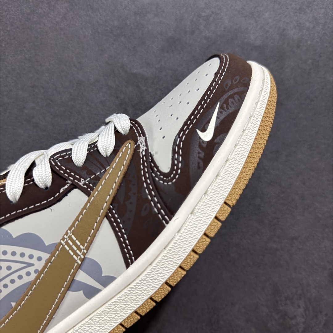 定制版Travis Scott x Fragment Design x Air Jordan 1 Low SP AJ1 Supreme联名 棕色涂鸦 低帮文化休闲板鞋 XS2024-055