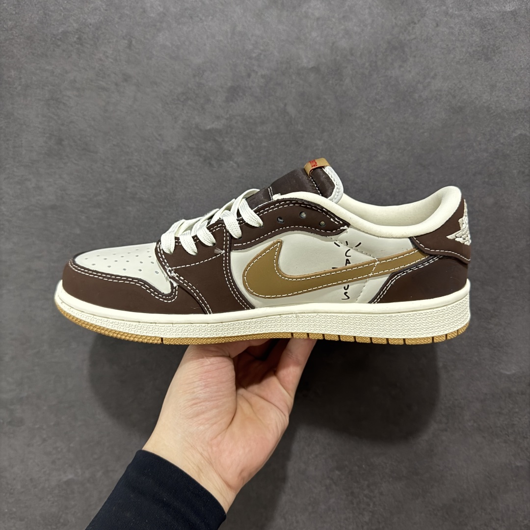 定制版Travis Scott x Fragment Design x Air Jordan 1 Low SP AJ1 Supreme联名 棕色涂鸦 低帮文化休闲板鞋 XS2024-055
